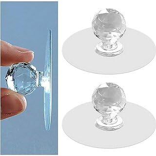 Self Adhesive Crystal Clear Glass Cabinet Knobs | Diamond Shape Drawer Handles | Pack of 5