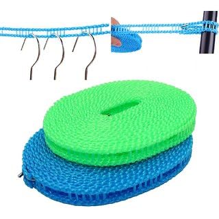 REVOLT RISE 5 Meters Windproof Anti-Slip Clothes Washing Line Drying Nylon Rope with Hooks 2pc