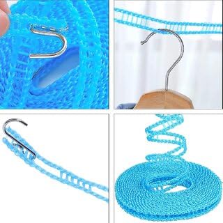 REVOLT RISE 5 Meters Windproof Anti-Slip Clothes Washing Line Drying Nylon Rope with Hooks 2pc