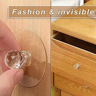 Self Adhesive Crystal Clear Glass Cabinet Knobs | Diamond Shape Drawer Handles | Pack of 5