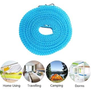 REVOLT RISE 5 Meters Windproof Anti-Slip Clothes Washing Line Drying Nylon Rope with Hooks 2pc