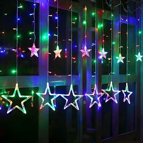 Revolt Rise 12 Stars Curtain String Lights, Window Curtain Hanging Light